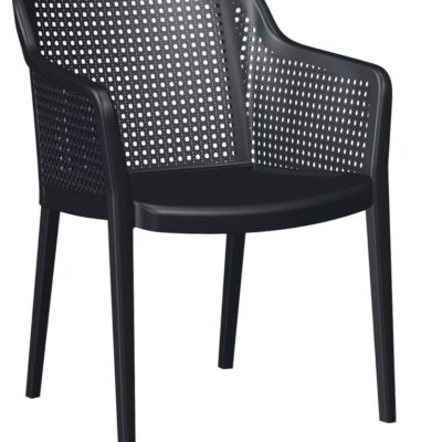 mesas-para-restaurantes-sillas-de-plastico-violeta-negra