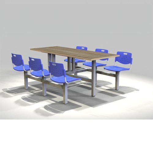 Banca fast food industrial fija con estructura metálica, ideal para comedores industriales