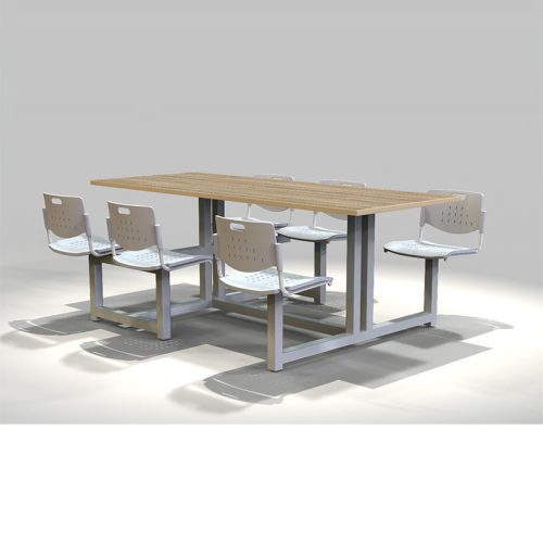 Banca fast food rectangular fija con estructura metálica, ideal para comedores industriales