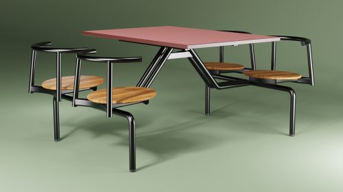 Banca fast food tubular personalizada con estructura metálica y asientos de alta resistencia, ideal para restaurantes y comedores.