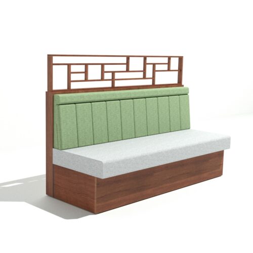 Booth con división superior, tapizado en color personalizable, ideal para restaurantes y cafeterías.