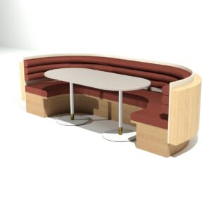 Booth curvo 9 Booth curvo tapizado, asiento tipo cabina para restaurantes y cafeterías, diseño ergonómico y elegante.