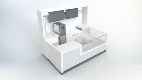 Kiosco de nevería personalizado para venta de helados, con diseño compacto y exhibición frontal de productos.